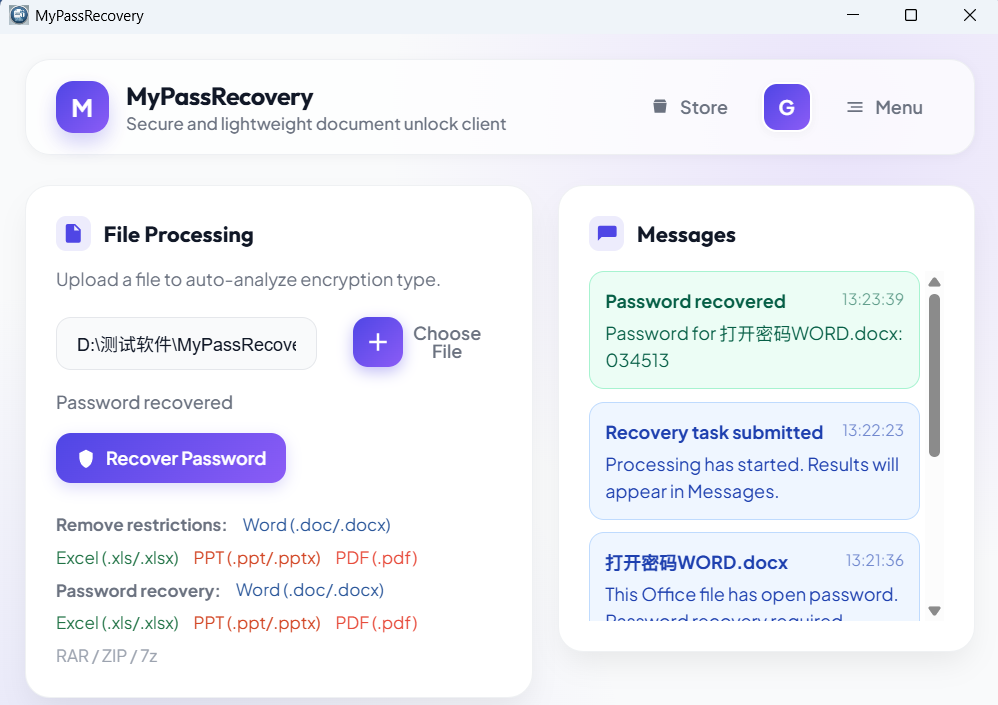 Step 5: View the password recovery result and open the Excel workbook